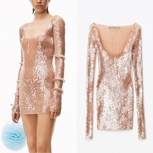 NWT ALEXANDER WANG Sequined ribbed-knit mini dress M $1,195